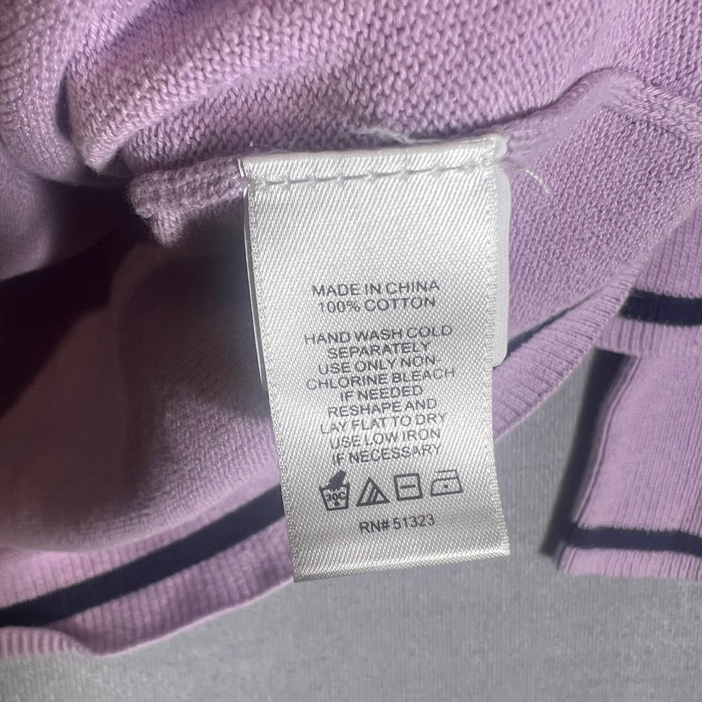 CeCe Pink Tiered Bell Sleeve Cotton Sweater Navy Stripe Trim Lavender Medium - Picture 5 of 7